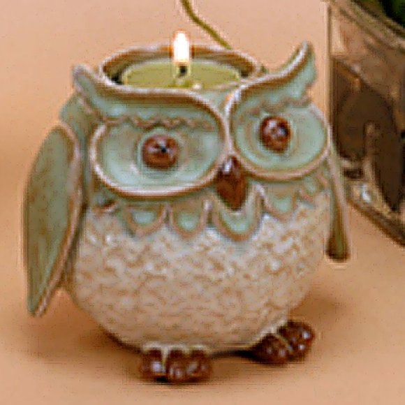 🦉 Owl candle holder Celedon Earthenware Rustic NIB - Picture 2 of 6